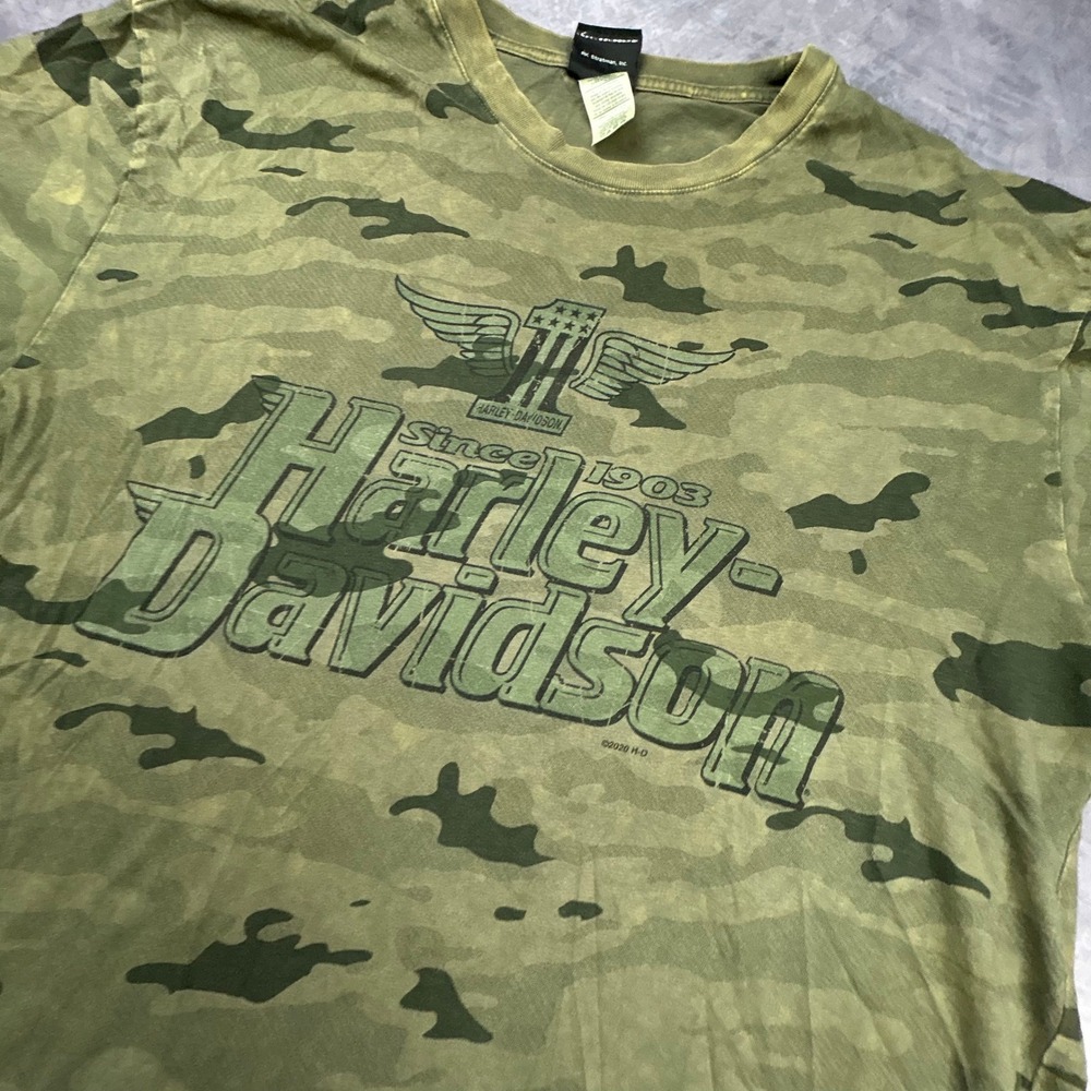 Harley Davidson Myrtle Beach Camo T-Shirt Mens L Green Camouflage Y2K Biker Tee - Picture 3 of 8